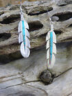 Boucles d'oreilles pierres précieuses en argent sterling 925 plumes turquoise et opale fabriquées à la main NEUVES