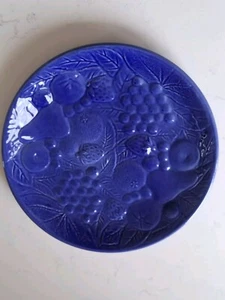 Cobalt Blue Majolica Plate Fruit Pattern What's Vincent Cadeaux France 7.5" - Picture 1 of 7