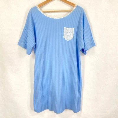 Camisa de Noche Vanity Fair Acanalada Rayas Manga Corta Azul Talla Única Foto 1 de 4