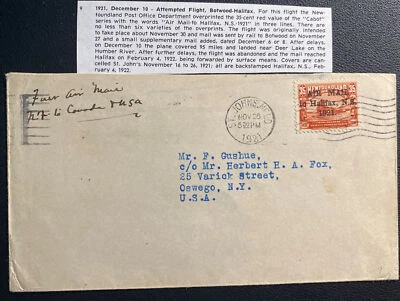 1921 St Johns Terranova Vuelo Experimental Correo Aéreo Cubierta a Oswego Nueva York Estados Unidos Foto 1 de 3