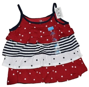 8R NWT 5/6 The Children's Place Tiered Ruffled American Flag Patriotic Tank Top - Picture 1 of 3