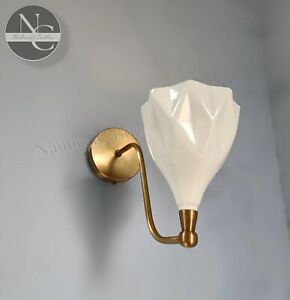 Mid Century Brass Wall Sconce - Italian Diabolo White Wall Light Flower Sconce P