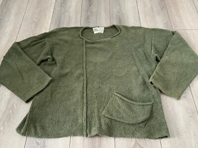 Suéter FLAX Verde con Bolsillo 100% Algodón Pima Boucle Talla S/M Foto 1 de 4