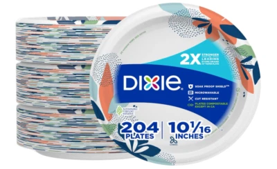 DIXIE ELECTRIC Dixie Large Paper Plates, 10 Inch, 204 Count, 2X Stronger*. Microwave Safe Soak
