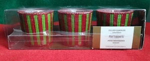Pier 1 Imports Christmas Red & Green Mosaic Stripes Beaded Edge Votive Candles - Picture 1 of 15