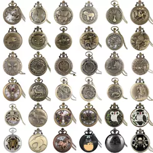 Vintage Pocket Watch Chain Animal Theme Necklace Chain Quartz Movement Watches - Picture 1 of 83