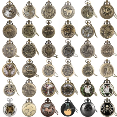 Vintage Pocket Watch Chain Animal Theme Necklace Chain Quartz Movement Watches - Image 1 of 4