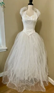 Vintage 90s Wedding Dress by Venus Sz 4W Tulle Sequin Skirt Pearl Bead Halter - Picture 1 of 14