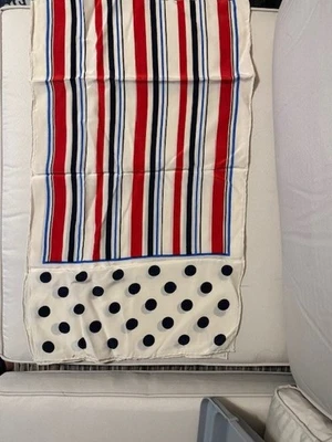Anne Klein, rectangular scarf, red white and blue with black polka dots - Image 1 of 3