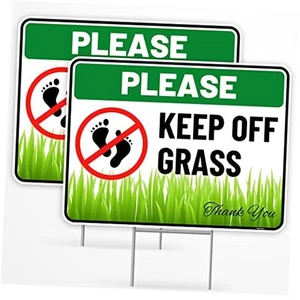 2 Stück mit Pfahl, 12 x 9 Zoll - Wellpappe Kunststoff Keep Off Gras Schild - Bild 1 von 7