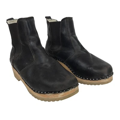 Troentorp Zuecos Marrón Oscuro Cuero Botines Sueco Suela Madera Talla 39 Foto 1 de 4