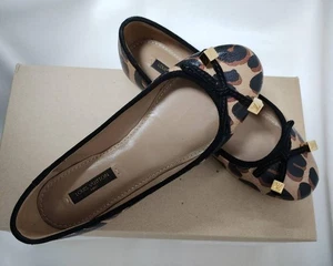 Louis Vuitton Leopard Flat Ballet Shoes Leather Gold LV Logo Cube 34 US4.5 22cm - Picture 1 of 13