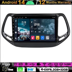 Autoradio 9" Android 14 Carplay GPS SAT Navi WIFI DAB per Jeep Compass 2016-2018 - Foto 1 di 12