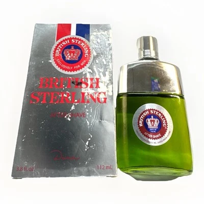 CAJA ANGUSTIADA VINTAGE BRITÁNICA ESTERLINA PARA DESPUÉS DEL AFEITADO 3,8 OZ Splash Foto 1 de 2