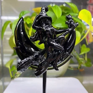 1pz Quarzo Ossidiana Naturale Intagliato Strega Teschio Cristallo Reiki Decorazione Regalo+Supporto - Foto 1 di 6