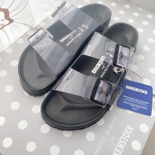 MBT Rari sandali Manolo Blahnik x Birkenstock Arizona in PVC nero taglia 37 US 7 nuovi