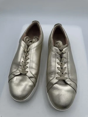 Fitflop Rally Metallic Gold Tone Leather Sneakers Women Sz 7.5 - Image 1 of 4