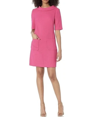 Vestido Trina Turk 4 Mod Cambio Capucha Cuello Bolsillos Retro Años 60 Estilo Rosa Fucsia Caliente Foto 1 de 4