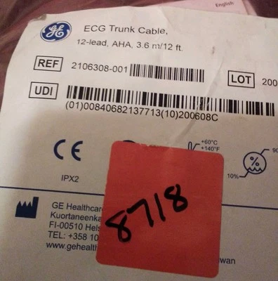 通用电气 ECG Trunk Cable,DIN 3-Lead - AHA - 3.6 米/12 英尺 2106308-001 全新 — 第 1/4 张图片