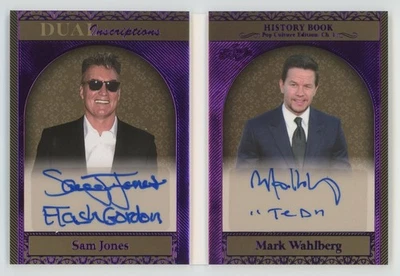 Mark Wahlberg/Sam Jones Leaf History Book Pop Culture Purple Holo Foil Auto 9/10 - Image 1 of 2