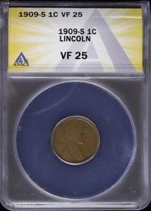 1909 S 1C Lincoln Wheat Cent ANACS VF 25 Very Fine - Picture 1 of 4