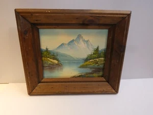 Pintura al óleo Cantrell vintage, escena de montañas y lago - Imagen 1 de 5