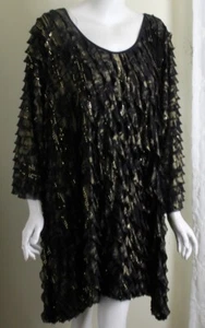 NWT Elementz Sz 3X Black Gold Fancy Fluttering Tunic Blouse Shirt Top Evening - Picture 1 of 7
