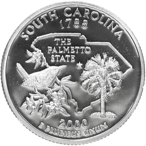2000 S State Quarter South Carolina Gem Proof Deep Cameo 90% Silver US Coin Cover