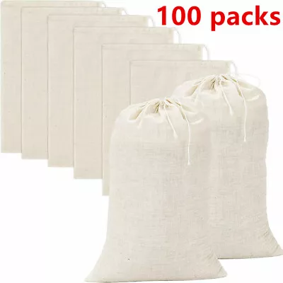 50-100 Pack Cotton Muslin White Drawstring Bags Large Bulk Herbs Tea Spice Bag - Image 1 of 4