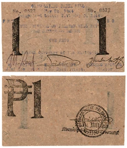 Provincia filipina de Palawan 1944 1 peso S936 mecanografiado (c) carbono azul - Imagen 1 de 4