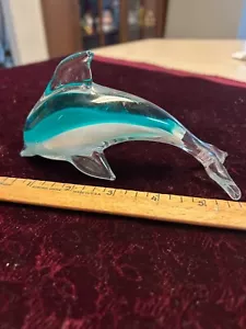 Statuina Delfino Vetro Artistico Stile Murano Acqua VINTAGE senza adesivo EXC - Foto 1 di 3