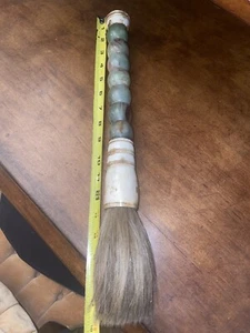 Wunderschöner ANTIKER asiatischer CHINESISCHER GROSSER TINTENPINSEL GRÜNE JADE & ACHAT RINGE GRIFF - Bild 1 von 9