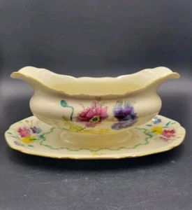 Black Knight Hohenberg Studios Bavaria Wild Rose Floral Gravy Boat w Under Plate - Picture 1 of 5