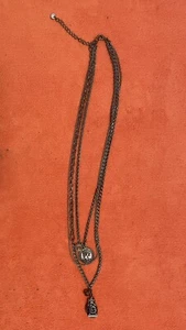 ANTHROPOLOGIE NECKLACE**SILVERTONE FINISH**3 STRANDS WITH CHARMS**16” DROP - Picture 1 of 2