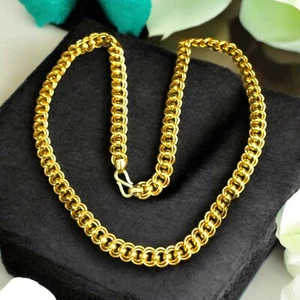 Classy Dubai Herren Handgefertigt Doppelt Link Kette Halskette Fein 22K Gelbgold - Bild 1 von 14