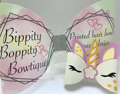 3D UNICORN FACE CREAM  PRINTED CANVAS FABRIC BOW LOOPS MAKE YOUR OWN HAIR BOWS - Image 1 of 3