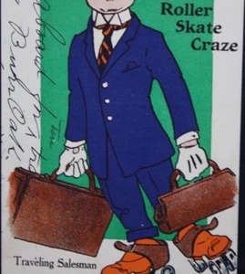 AK Rollschuhkarte Schlittschuhwahn reisender Verkäufer Aktentasche 1910er - Bild 1 von 3