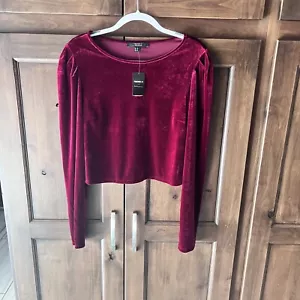 FOREVER 21 Contemporary-Burgandy Long Sleeve Crop Velvet Top Size XL - Picture 1 of 20