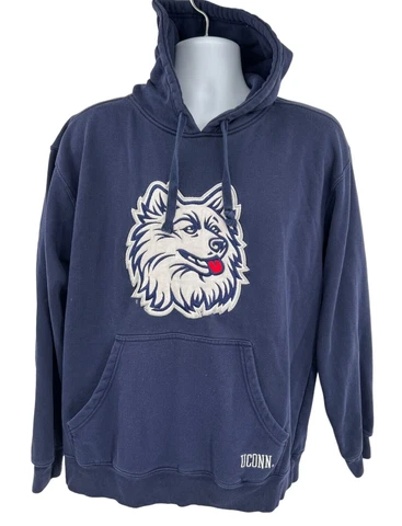 UCONN Navy Blue Sewn Husky Logo Hoodie Sweatshirt Adult Size Large P2 Pro Player Cover