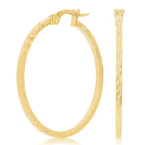 Italian 14k Yellow Gold Diamond Cut Round Hoop Earrings 1.2" 1.5mm 1.4 grams - Picture 1 of 2