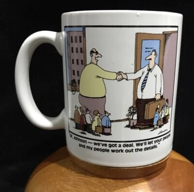 Vintage 1990 Far Side Coffee Mug Your People My People Business Deal Gary Larson - Image 1 of 4