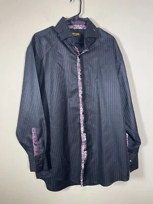 Stacy Adams Men's LS Black & Purple Button-Up Shirt L Business Career - Image 1 of 4