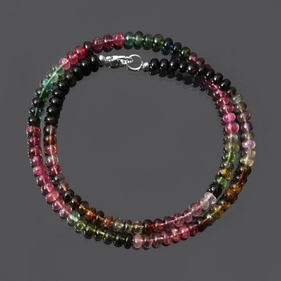 A+ Beautiful Multi Watermelon Tourmaline Gemstone 3-5MM Beads 18" Women Necklace - Image 1 of 4