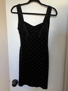 Juniors Small Black Velvet Body Con Club Dress With Gold Dots - Picture 1 of 3