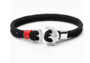 Armband Maritimen Style Anker Silber Seil Schwarz Herren Modeschmuck Accessoires - Bild 1 von 5