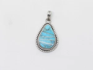 Native American Sterling Silver and Turquoise Navajo Handmade Pendant - Picture 1 of 7