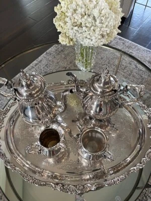 Juego de té y café Wallace barroco plato plata con bandeja Foto 1 de 4