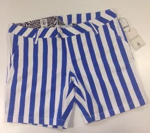 NEW VOLCOM Royal Blue White Striped Shorts Sz 5 Small Stretch Straight Leg Pants - Picture 1 of 10