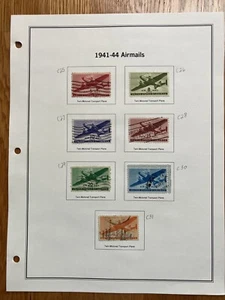 USA Scott # C25-C31 Luftpost gebraucht 7 Briefmarken montiert auf Blatt C26 MH - Bild 1 von 1