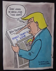 DONALD TRUMP ES UN MENTIROSO / Dibujo de dibujos animados cubanos / Arte CUBA por LACOSTE / Noticias falsas - Imagen 1 de 5